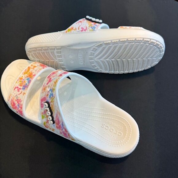 Crocs Unisex Two-strap Slide Sandals, Multi/White, Men 13 - Picture 4 of 4